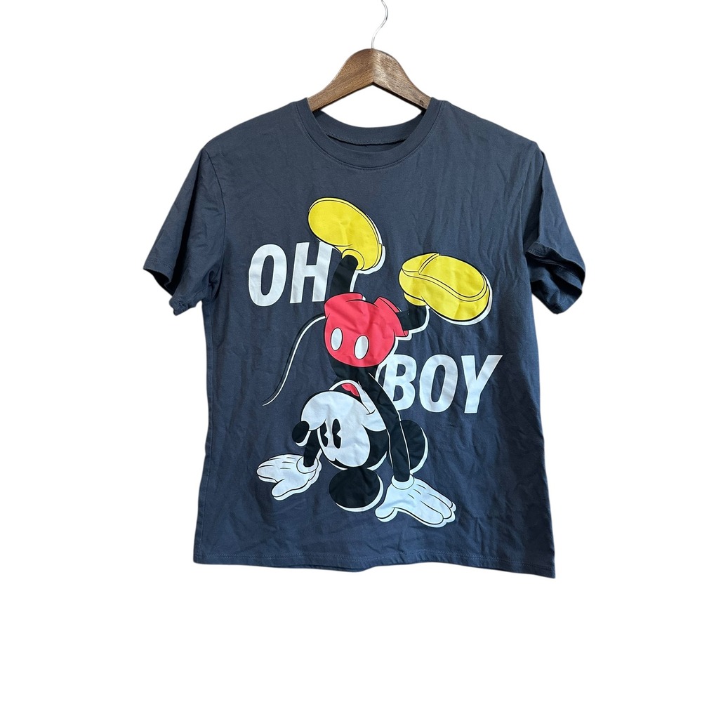 Disney Mickey Mouse OH BOY Graphic T Shirt Kids Medium 7-9‎ Gray Short Sleeve